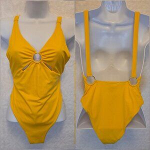 NWT ZARA Yellow One Piece Deep V-Neck Cut-Out Keyhole Backless Swimsuit - M